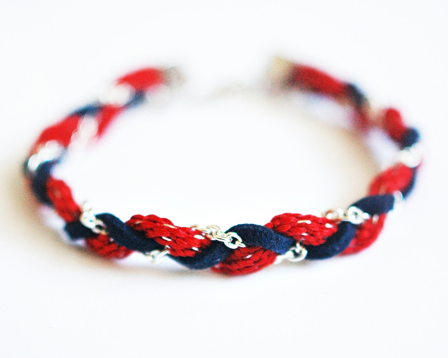 Nautical Sparkle Braided Fabric and Link Chain Bracelet