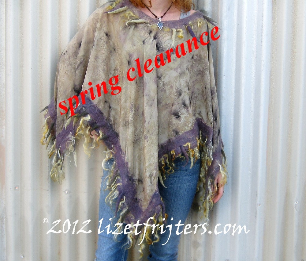 SPRING CLEARANCE DISCOUNTED - Silk Eco Dyed Nuno Felted Poncho - Yellow Curls