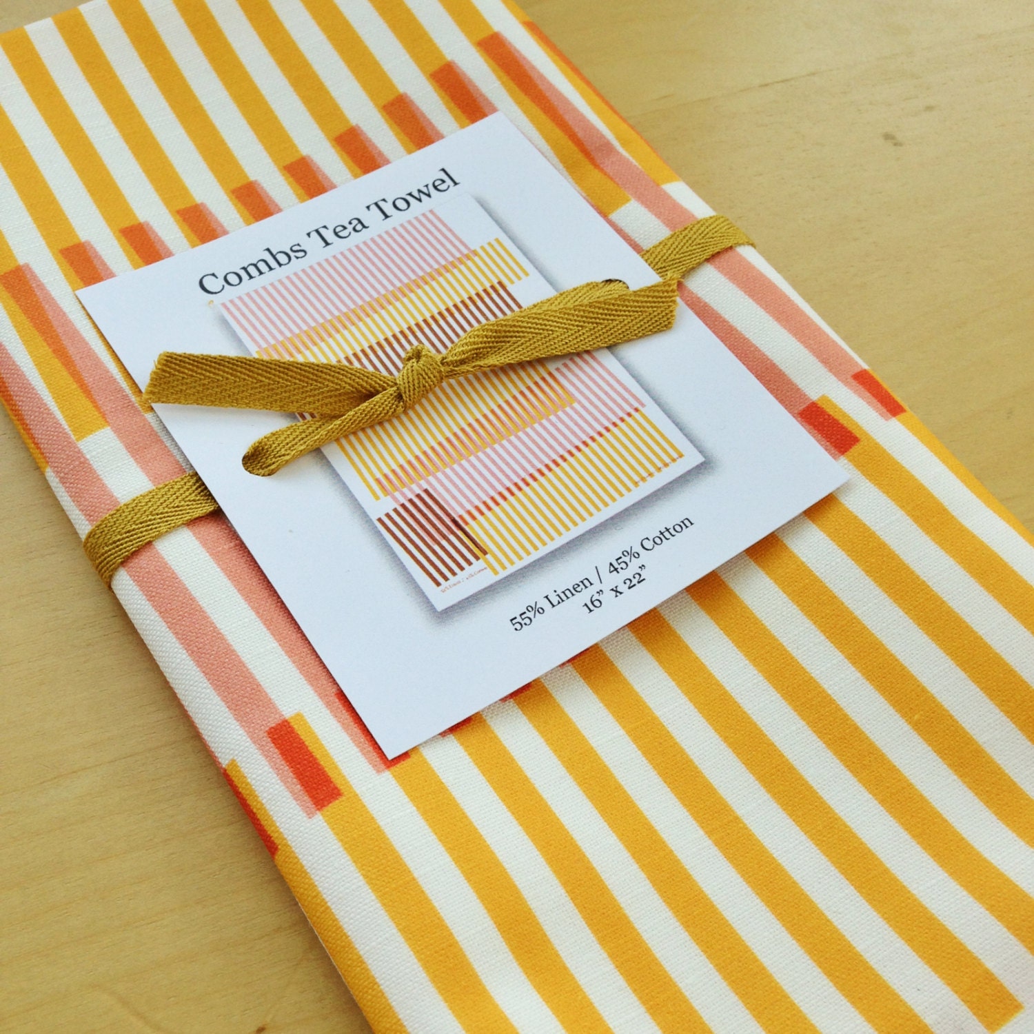 Combs Tea Towel - overlapping lines orange kitchen towel