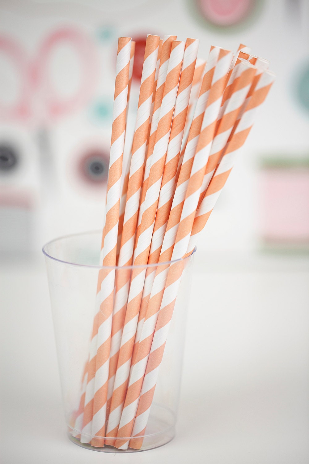 25 peach paper straws, striped straws, peach, free printable flags