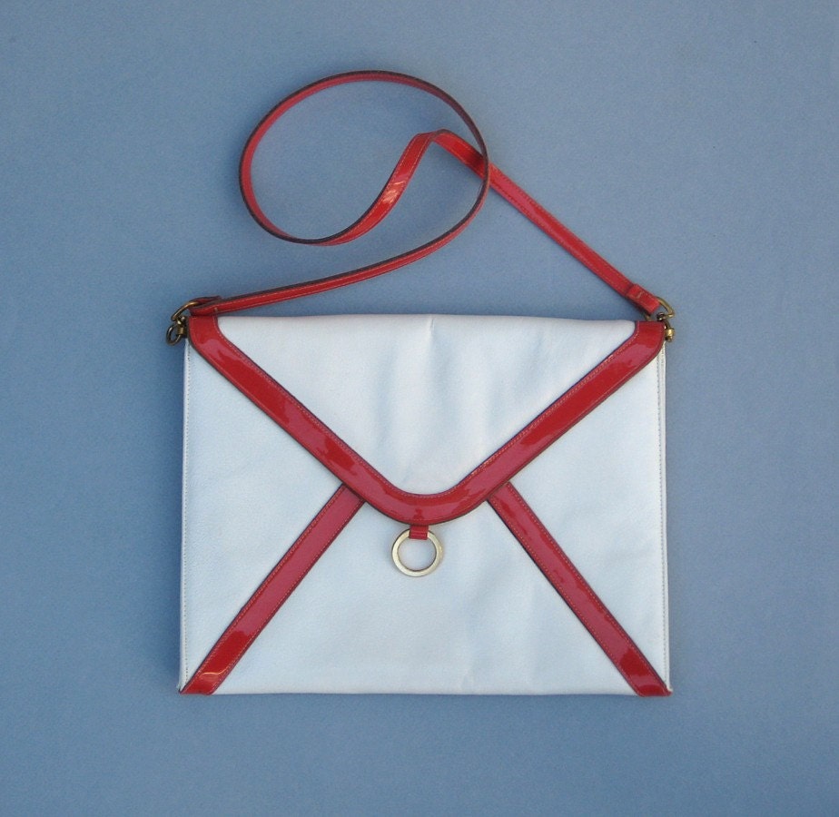 Mod Saks Fifth Avenue Envelope Purse - Red Patent Leather Trim