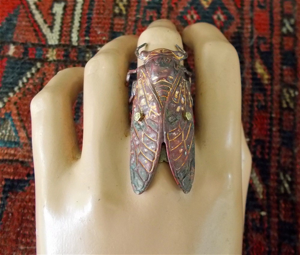Adjustable  Cicada Ring - Copper Tones II, Insect Jewelry, Insect Ring, Cicada Jewelry, Steampunk, Steampunk jewelry, Steampunk ring