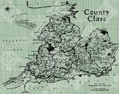 Digital Download Ireland County Clare Map, digi stamp, digis, digital stamp, Irish map, St Patrick's Day, Antique Illustration