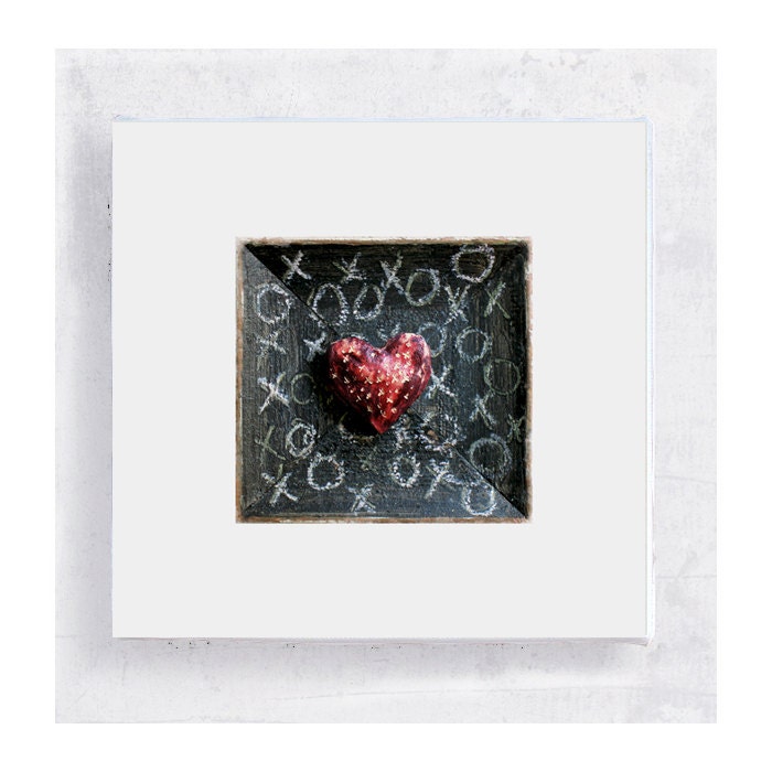 XO Heart on Art Block - 5x5 Canvas Print on Wood Frame - Mad About You - Wall Art - Home Decor - PeyLu