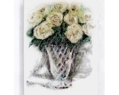 Floral Art Block - 5x7 Canvas Print on Wood Frame - White Roses - Wall Art - Home Decor