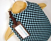 baby bib, blue and black checkered rudeboy style, big, absorbent, baby and parent-friendly.