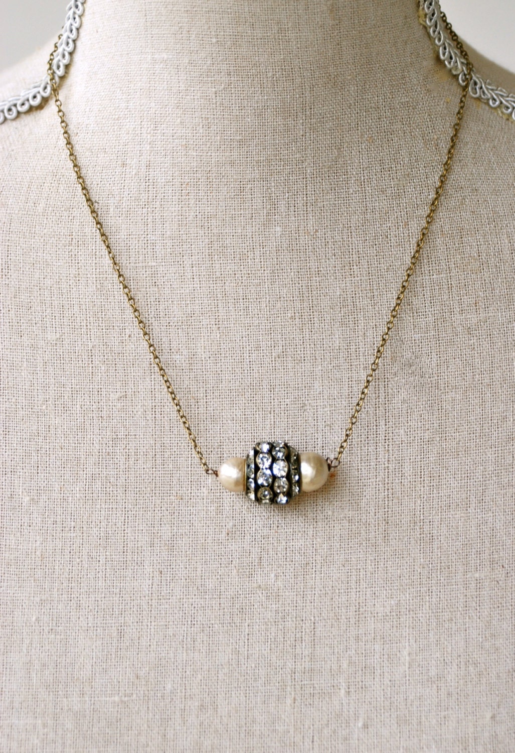 Dusk. vintage baroque pearl,rhinestone necklace. Tiedupmemories