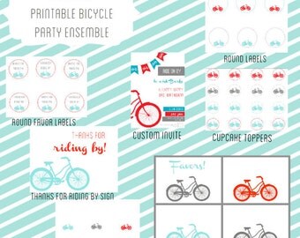 essential RIDE ON BY printable ensemble for a bicycle birthday party or bike baby shower