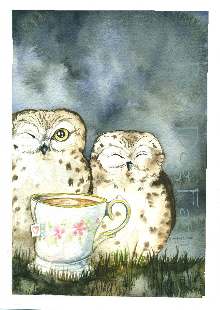Two and Tea - Owl  print 8x10