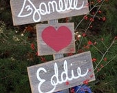 Wedding Signs His and Her Name Love heart With A Stake. Reception Party Sign Dinner Ceremony Signs Hand Painted