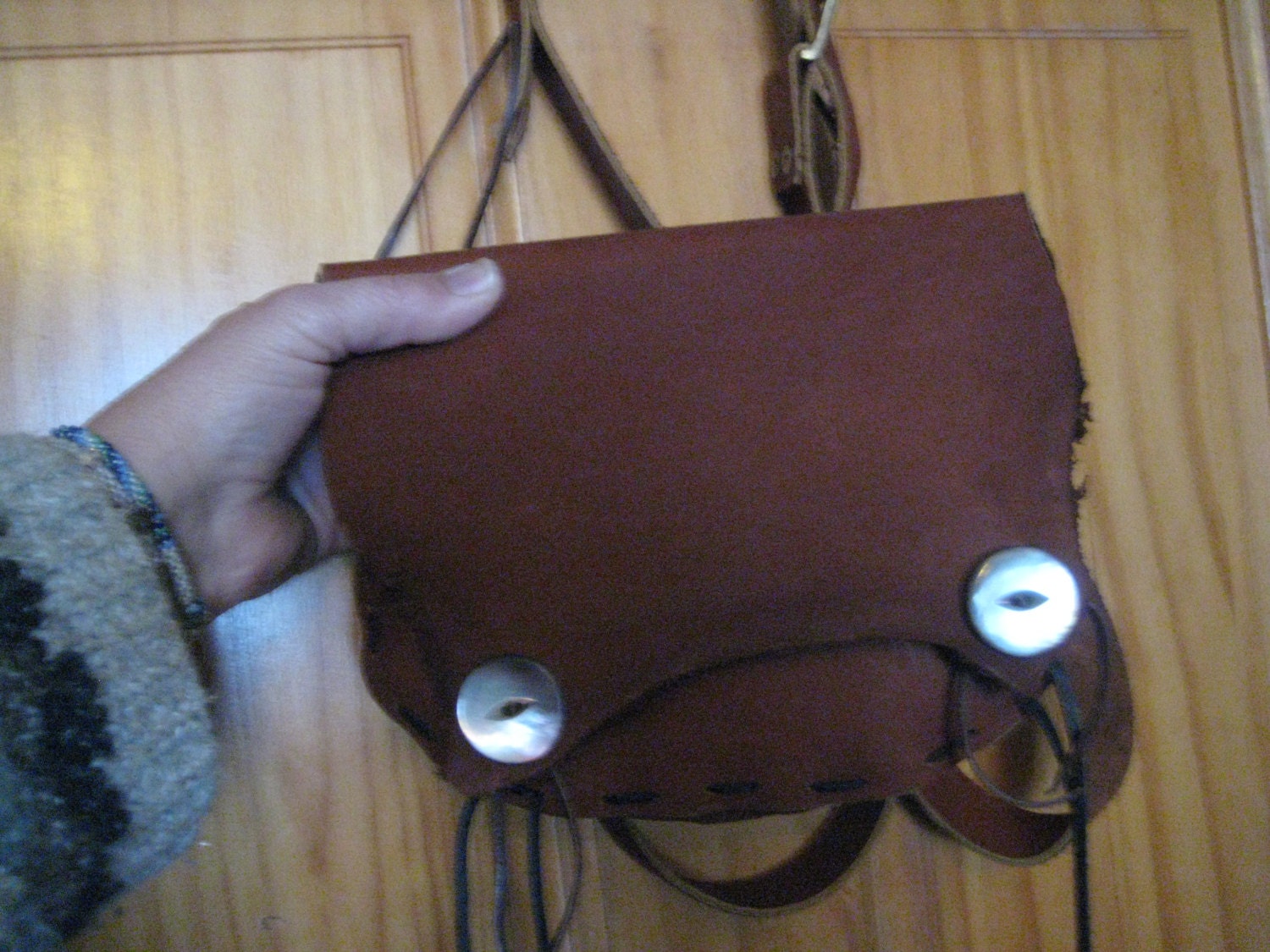 Made to Last Leather Bag w Vintage Shell Buttons