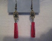 Vintage Ruby Red Czech Glass Earrings w ant gold color findings