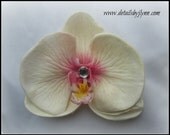 White and Pink Rhinestone Centered Orchid Hair Clip Flower - Phaleanopsis
