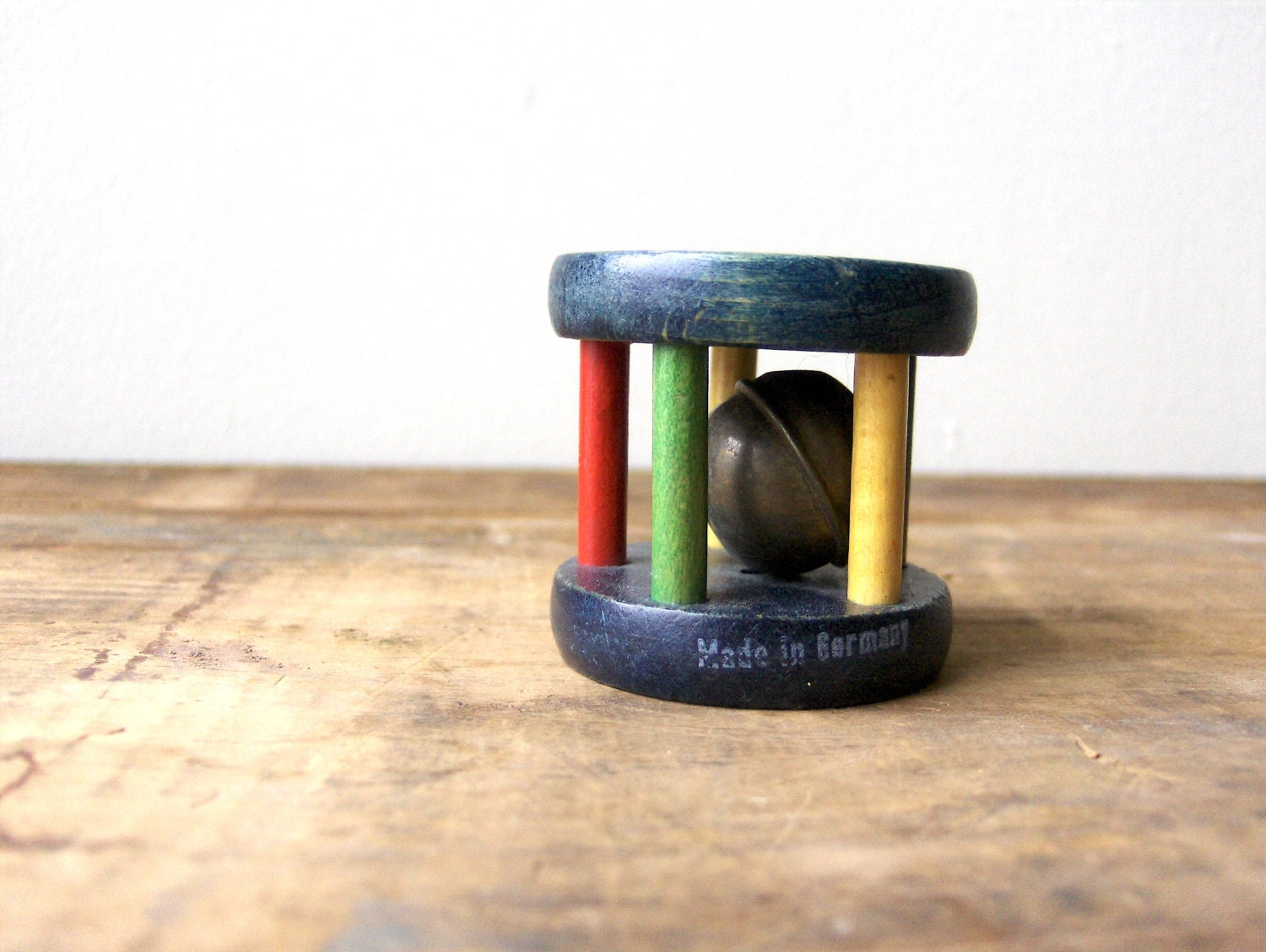 Vintage German Wooden Cage Rattle / Wooden Baby Rattle