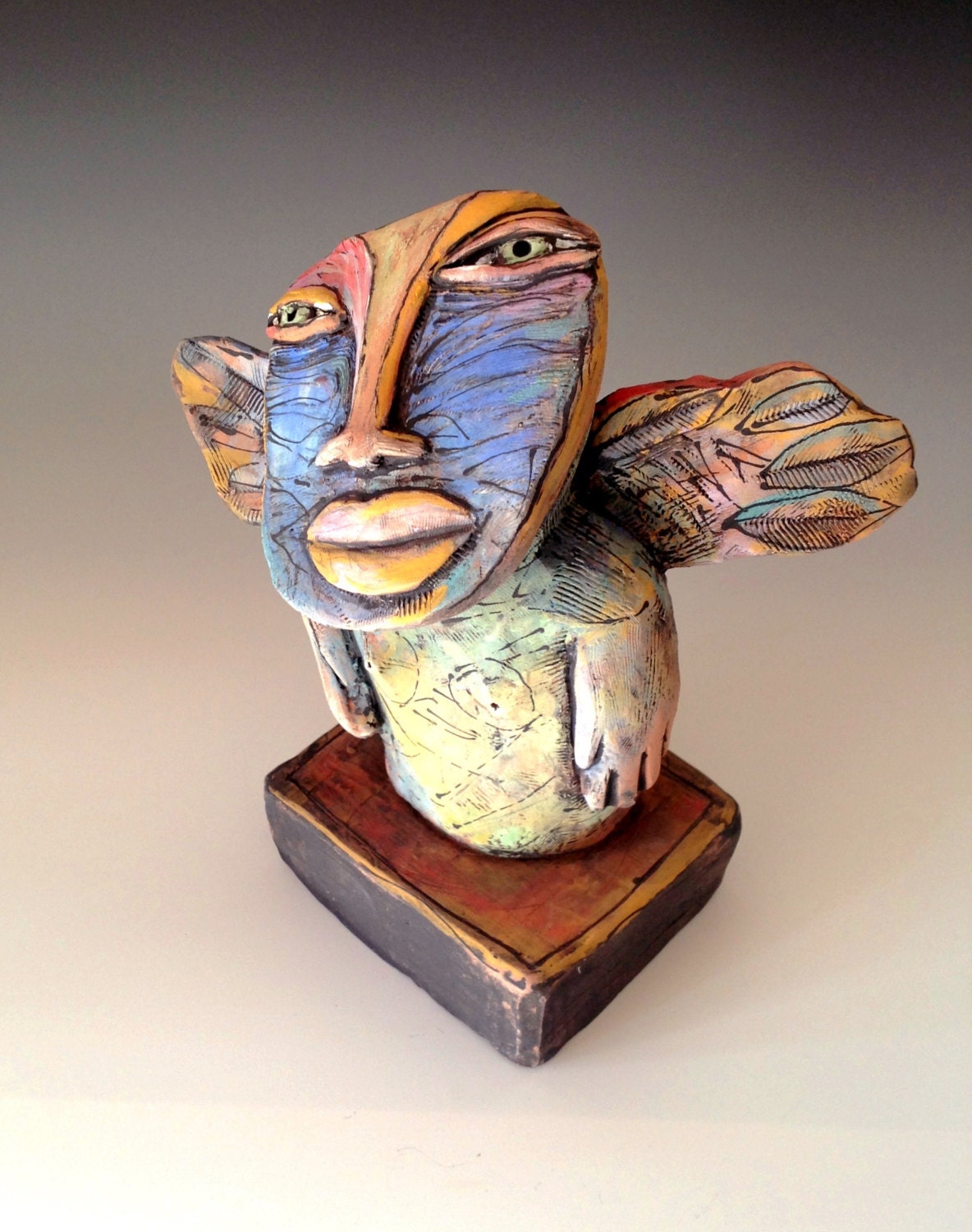 Ceramic Figure, Ceramic Sculpture - "Butterfly Woman Taking Flight" 8" tall