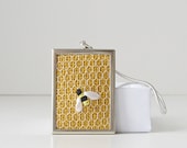 Embroidered Bee Necklace in a Rectangular Frame silk ribbon embroidery