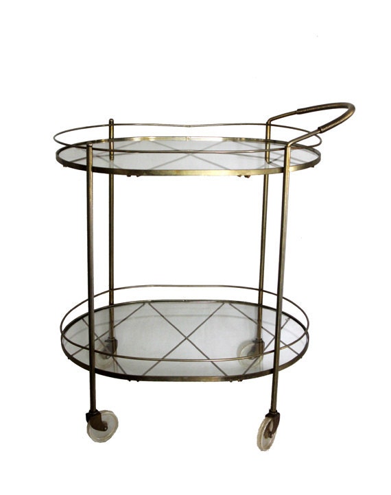 Vintage Brass and Glass Tea or Bar Cart