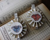 Vintage Paper Rosette Clothespin Magnets Set of Two Butterflies