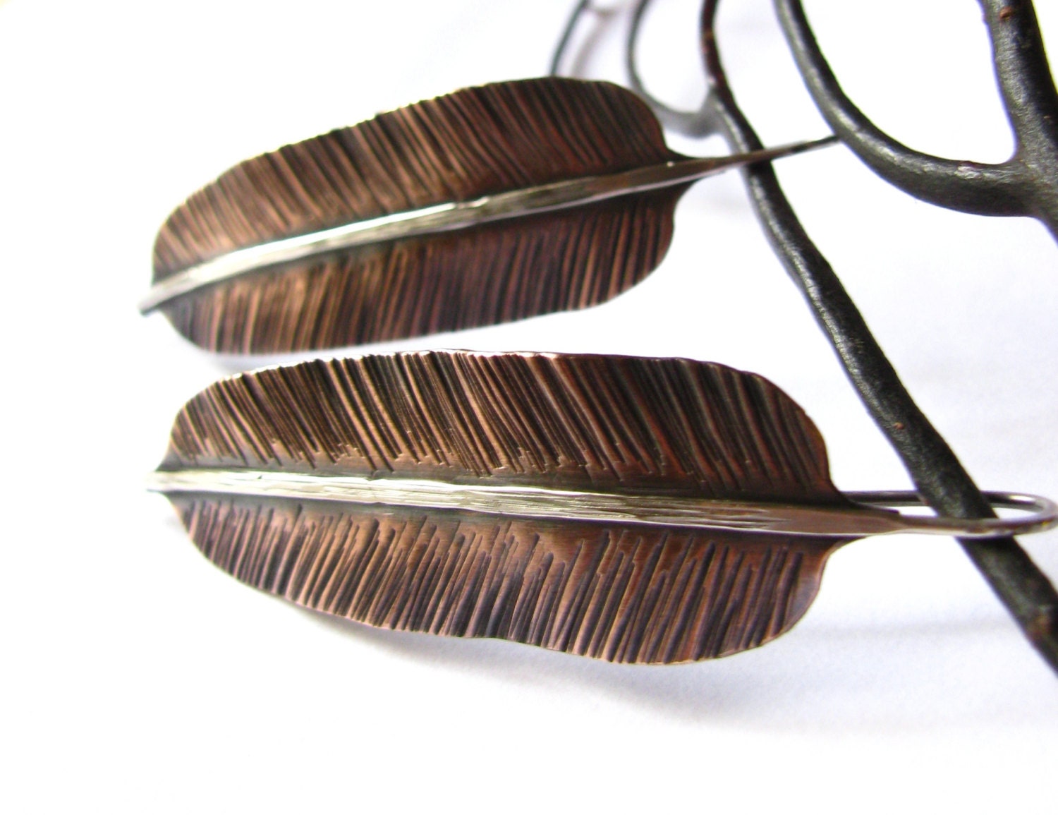 Leaf Earrings - Sterling Silver And Copper Earrings - Metalsmith Earrings - Mixed Metal Jewelry - Banana Leaf Jewelry