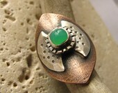 Chrysoprase Ring - Labrys Ring - Metalsmith Jewelry - Copper And Silver Mixed Metal Size 6.5  Double Axe Statement Ring - Art Jewelry