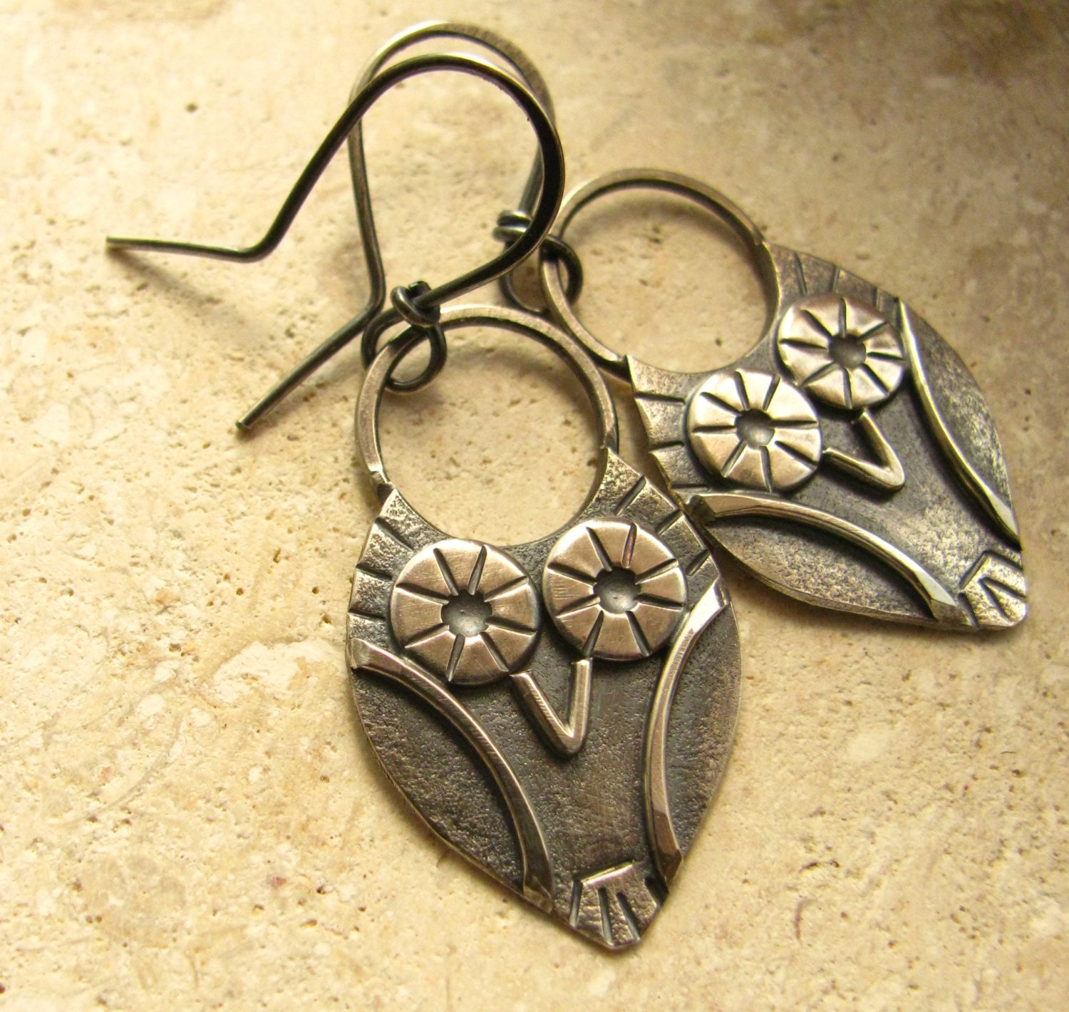 Little Owl Earrings - Argentium Sterling Silver Owl Earrings - Silversmith Jewelry - Owl Jewelry - Handcrafted Silver jewelry
