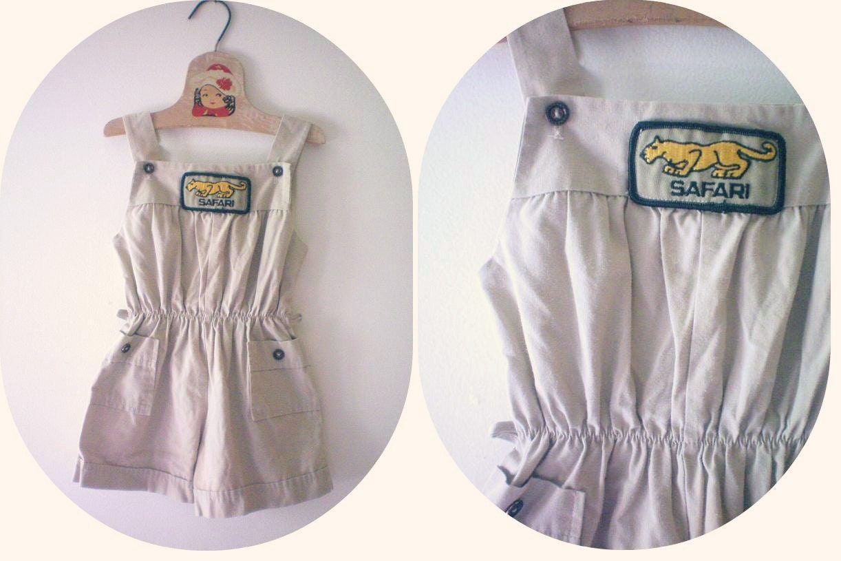 Vintage Safari Jaguar Khaki Romper
