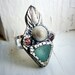 Unique Seafoam Green Beach Glass Ring with White Shells and Crystals