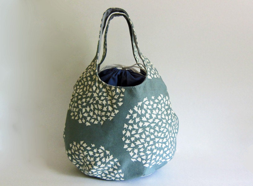 Round Bottom Knitting Project Bag w Drawstring Top -- Longer Handles