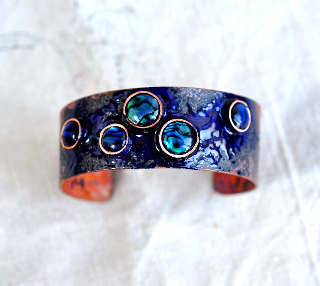 Handcrafted Jewelry - Tidepool Cuff - Enamel & Glass Bracelet