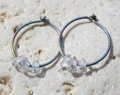 20 Gauge Rainbow Niobium Hoops with Triple Herkimer Diamonds Number 1
