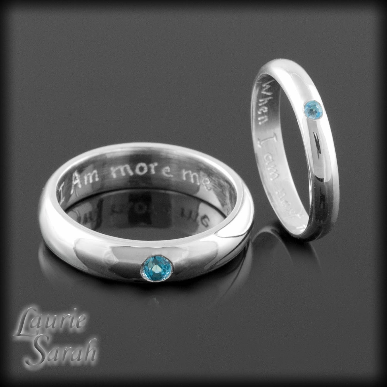 Genuine Sterling Silver His and Hers Wedding Bands with Bezel Set Blue Topaz - LS2751