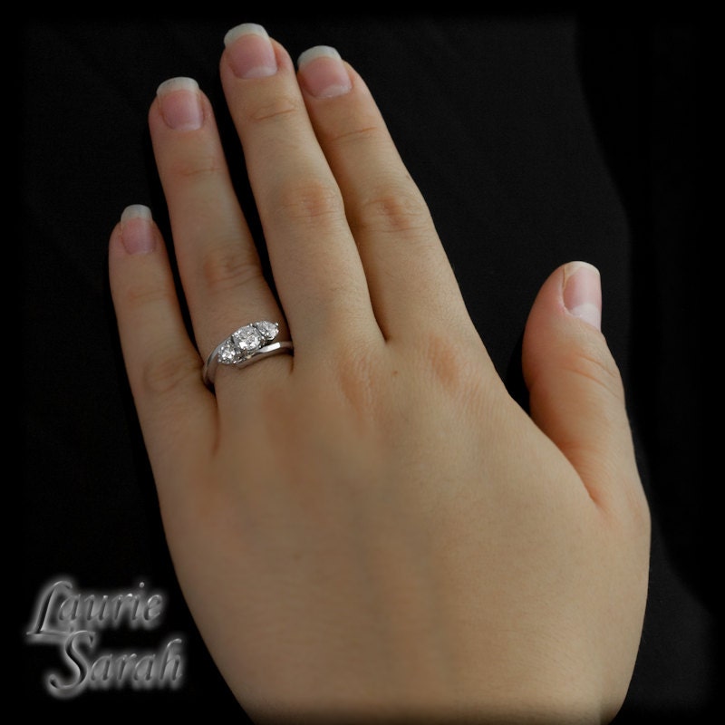 Three Diamond Prong Set Engagement Ring in Platinum - LS1773