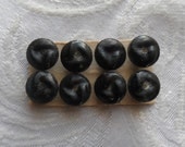 8 Small Black  Antique/Vintage Glass Buttons- 9mm