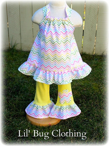 Custom Boutique Clothing  Easter Spring  Pastel Chevron Halter Leggings  Girl 12m 18m 2T 3T 4T 5T 6 7 8 Girl