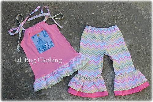 Custom Boutique Girl Disney Princess Cinderella Capri And Top Outfit  Pastel Chevron Girl