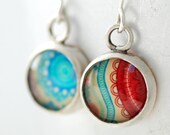 Funky Earrings, Mod Earrings, Retro Earrings, Paper Earrings, Dark Pink, Turquoise, Bezel Earrings, 1970's, MADE TO ORDER
