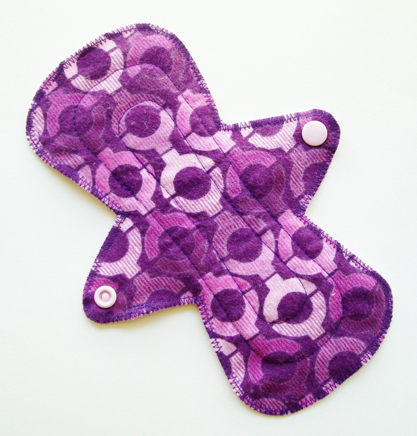 8" Flared Flannel Regular Cloth Menstrual Pad - Purple Chain w/ Pink