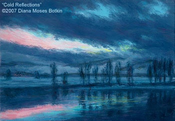 COLD REFLECTIONS -- Original 5x7 inch oil painting, by Diana Moses Botkin