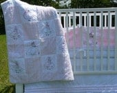 Free Ship, Ready To Ship 3 Piece Vintage Inspired Sue Bonnet, Little Lady Crib Bedding, quilt, bumper pink chenille hand embroidered