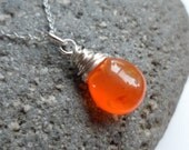 Carnelian Gemstone and Sterling Silver Solitaire Necklace - Below 20 Dollars Gift