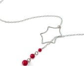 Necklace: Holly Leaf and Berries Lariat, Sterling Silver, Red Coral. 21 Inches Long.  Artisan Jewelry by SilviaMaciasDesigns on Etsy