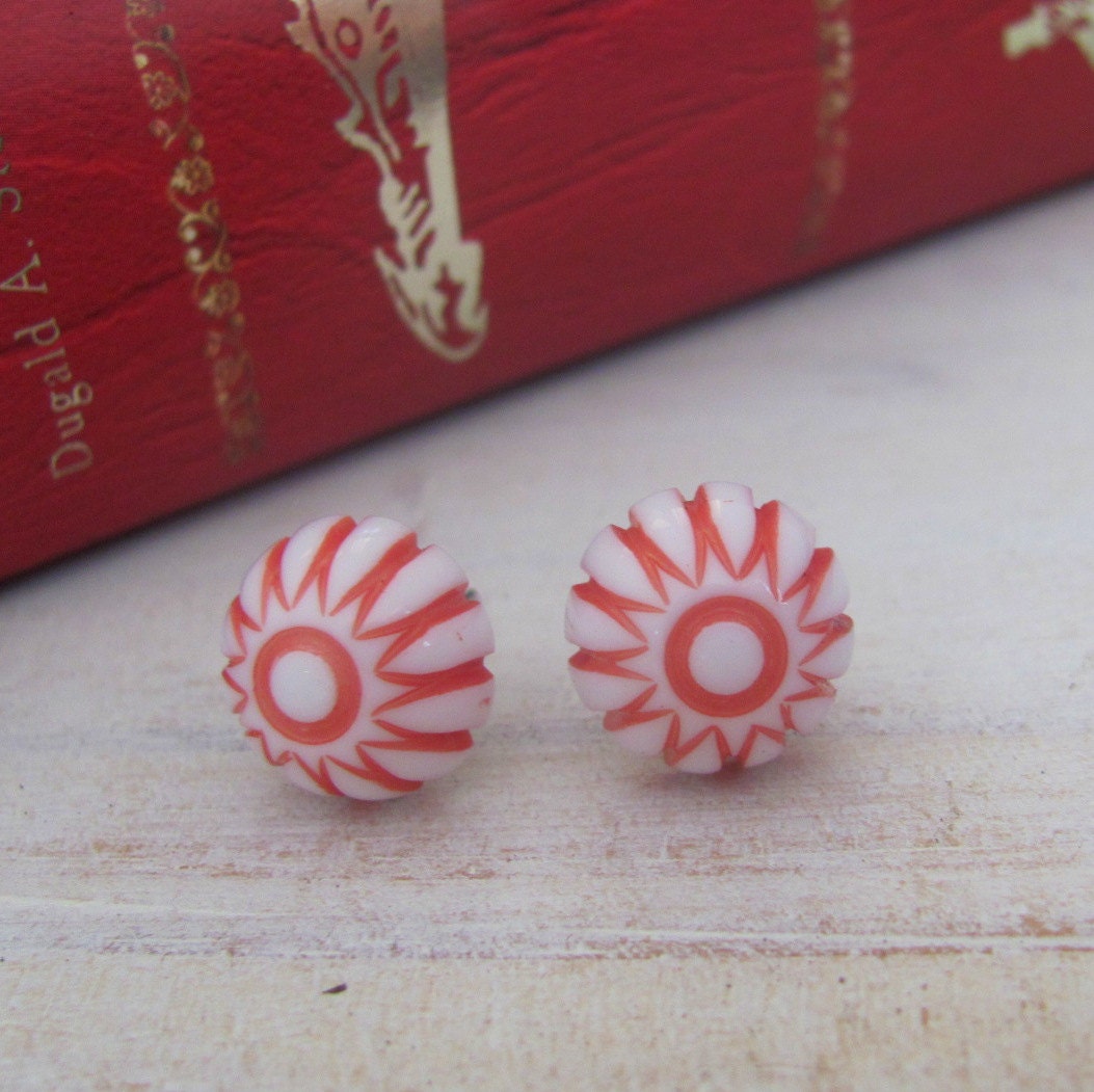 Lieben Earrings - Red Vintage German Cabochons withe Stainless Steel posts