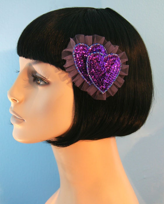 Double Ruffled Heart Hair Clip Accessory Cute Kawaii Lolita Pinup Party by Cutie Dynamite