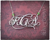 Sterling Silver Calligraphy Script Monogram Necklace or Pendant Personalized Three Initial With Handmade Clasp