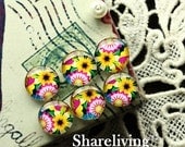SALE - 10% OFF - 10pcs 12mm Handmade Photo Glass Cabs Cabochons (Flowers)  -- BCH177E