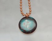 Handmade Copper Flower Charm Pendant Necklace Upcycled Repurposed Penny- Blue Flower Moon - Womens Jewelry