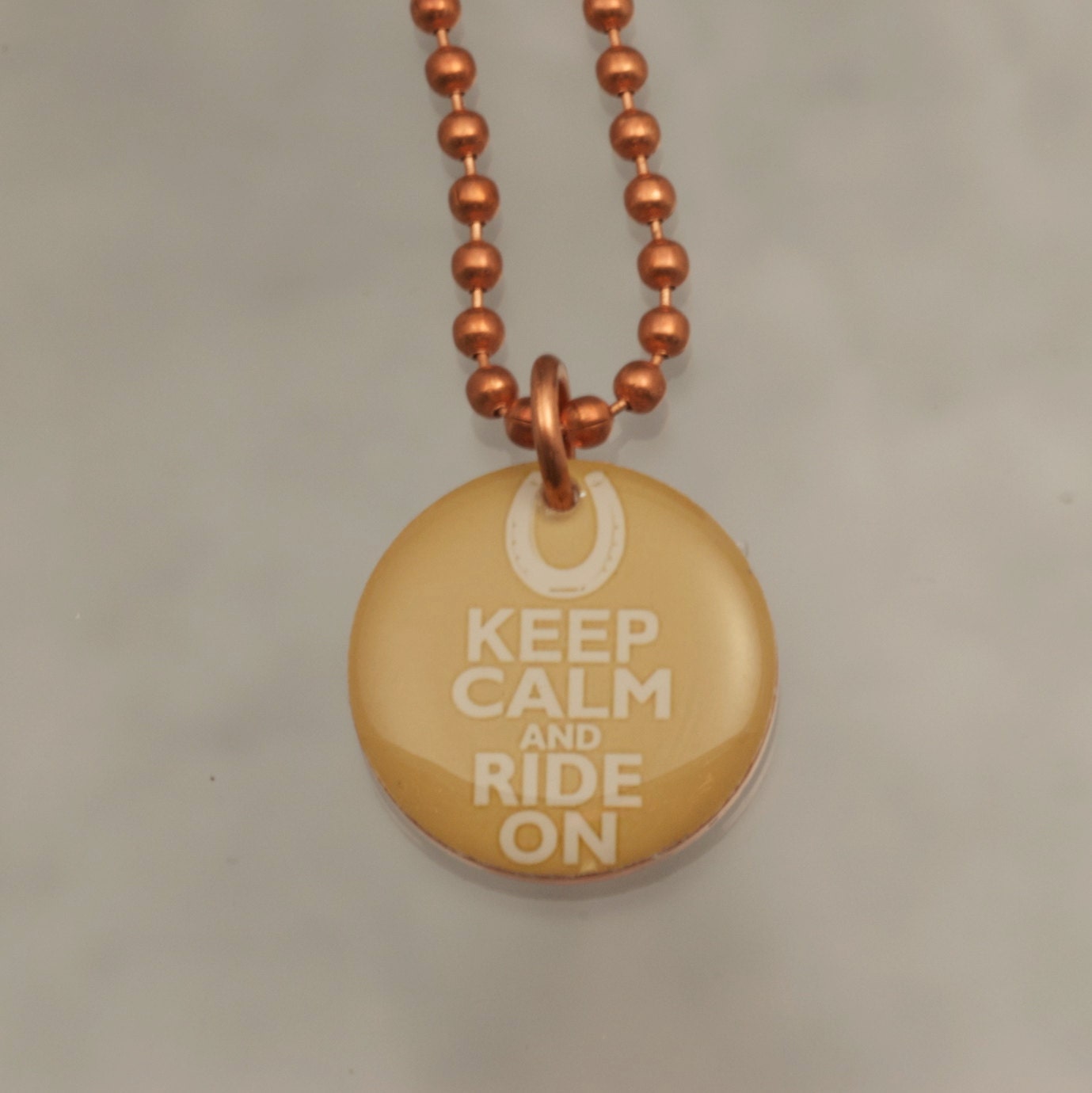 Handmade Copper Horse Charm Pendant Necklace Upcycled Repurposed Penny- Ride On Tan - Womens Jewelry