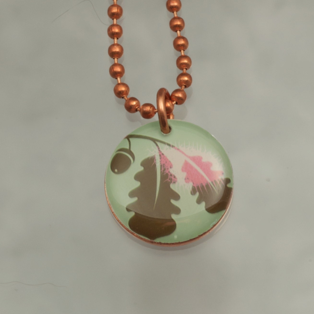 Handmade Copper Flower Charm Pendant Necklace Upcycled Repurposed Penny- Acorn - Womens Jewelry