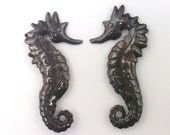 Vintage Handcrafted Pair of Silver Sea Horse Brooches