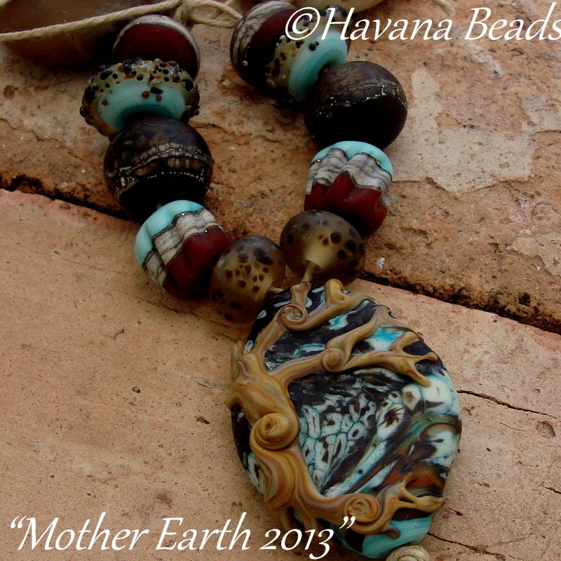 MOTHER EARTH 2013 - OOAK - Handmade Lampwork Bead Set - 11 Beads